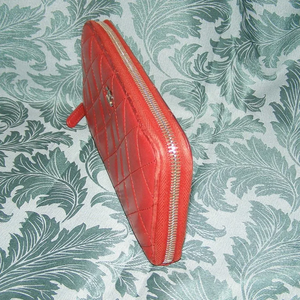CHANEL Dark Red Lambskin Quilted Leather Wallet